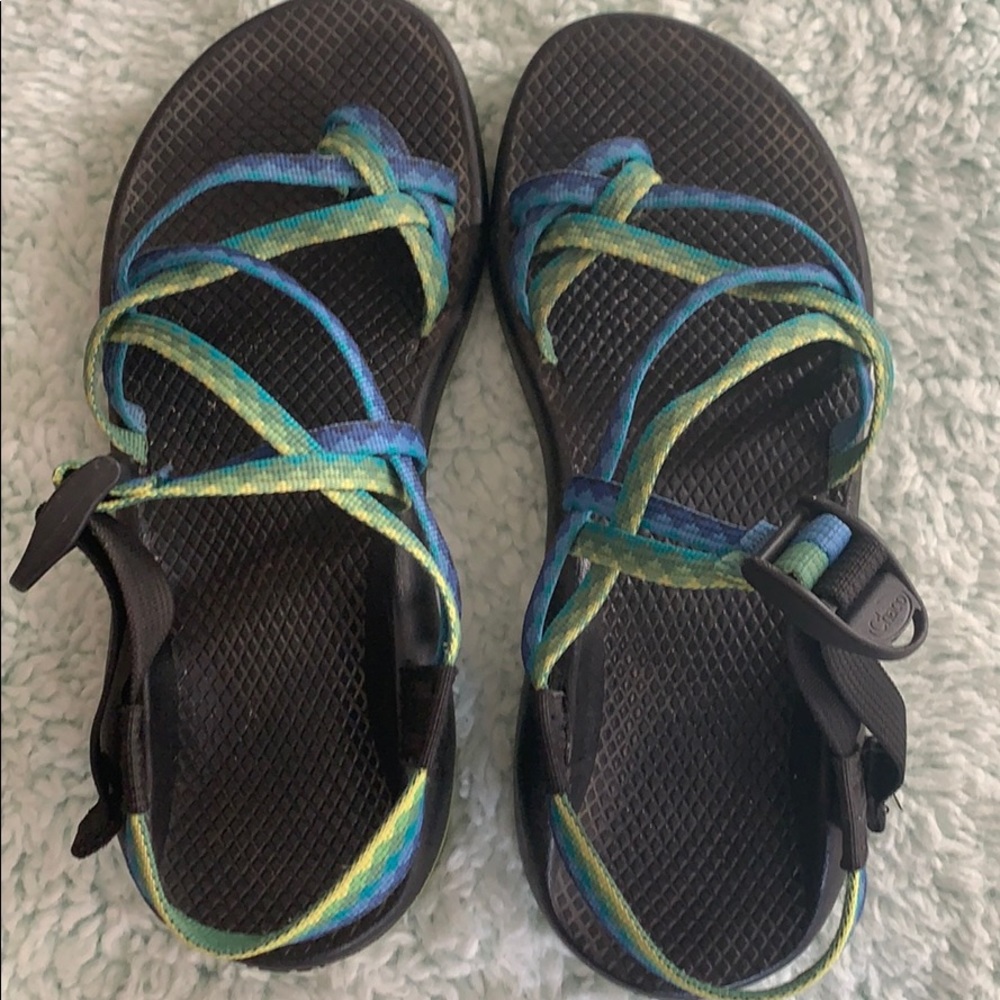 Women's Strappy Outdoor Sandals - Black with Blue & Green Straps